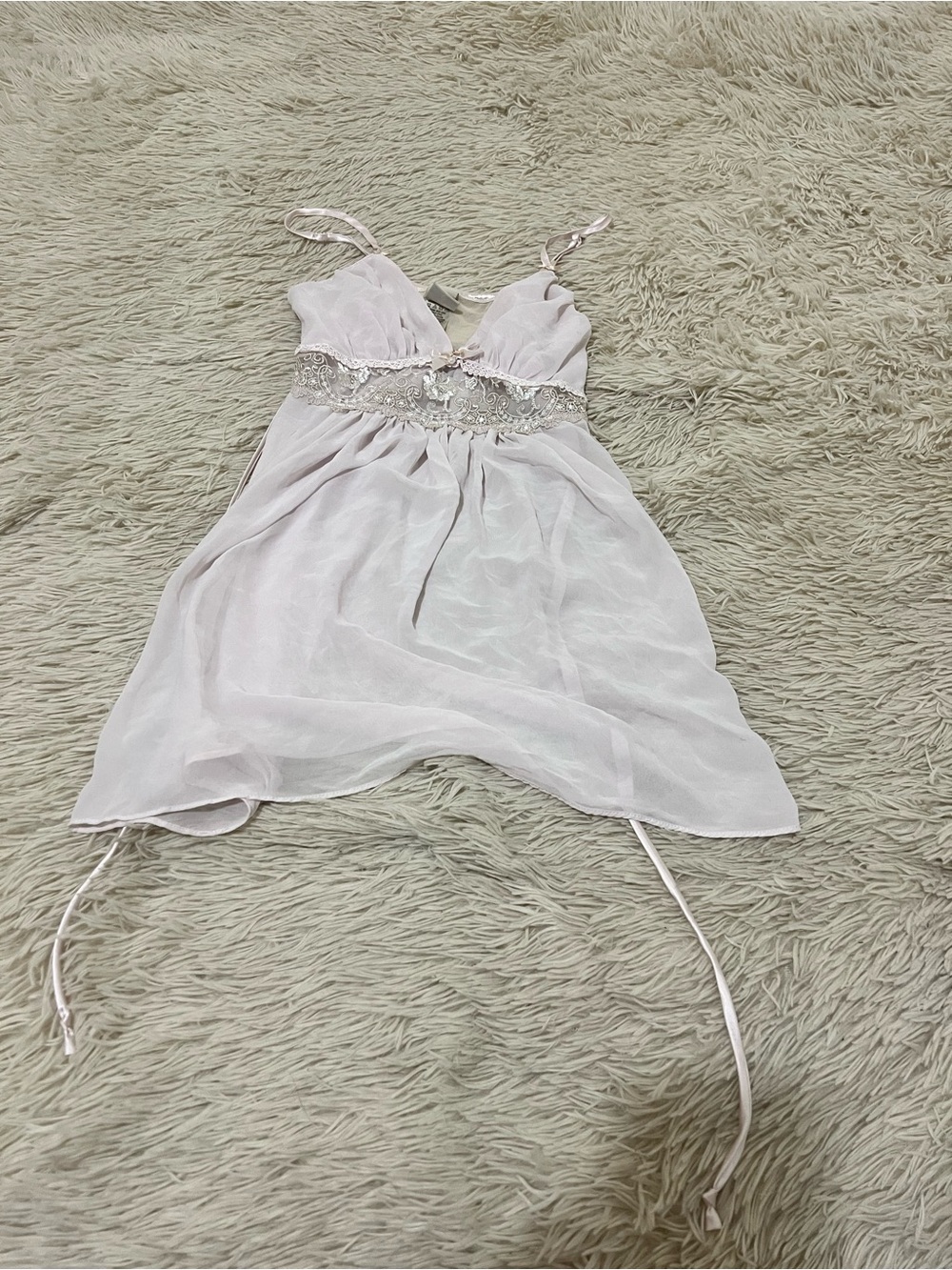 In Bloom Pale Pink Chiffon Babydoll Chemise with Beaded Waist